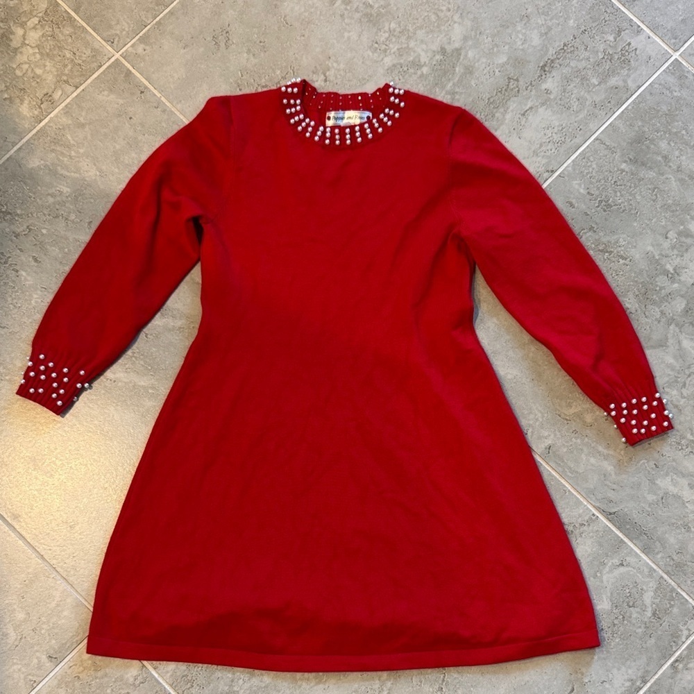 Girls Sweater Dress with Pearl Accents